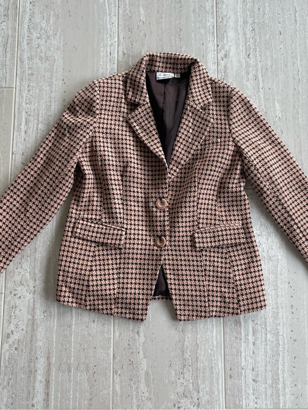 Linea by Louis Dell'Olio Chocolate and Camel Houndstooth Blazer Wool blend